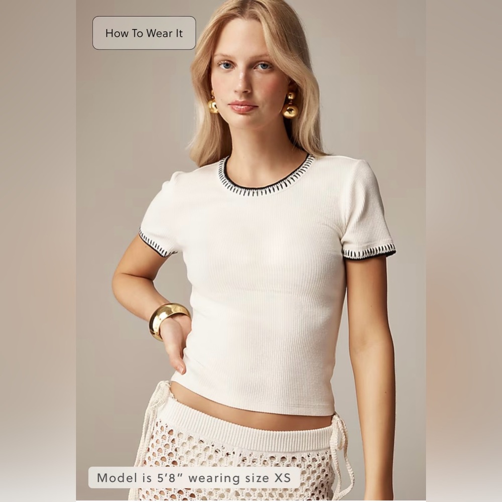 J. Crew vintage rib shrunken tee with contrasting trim in ivory